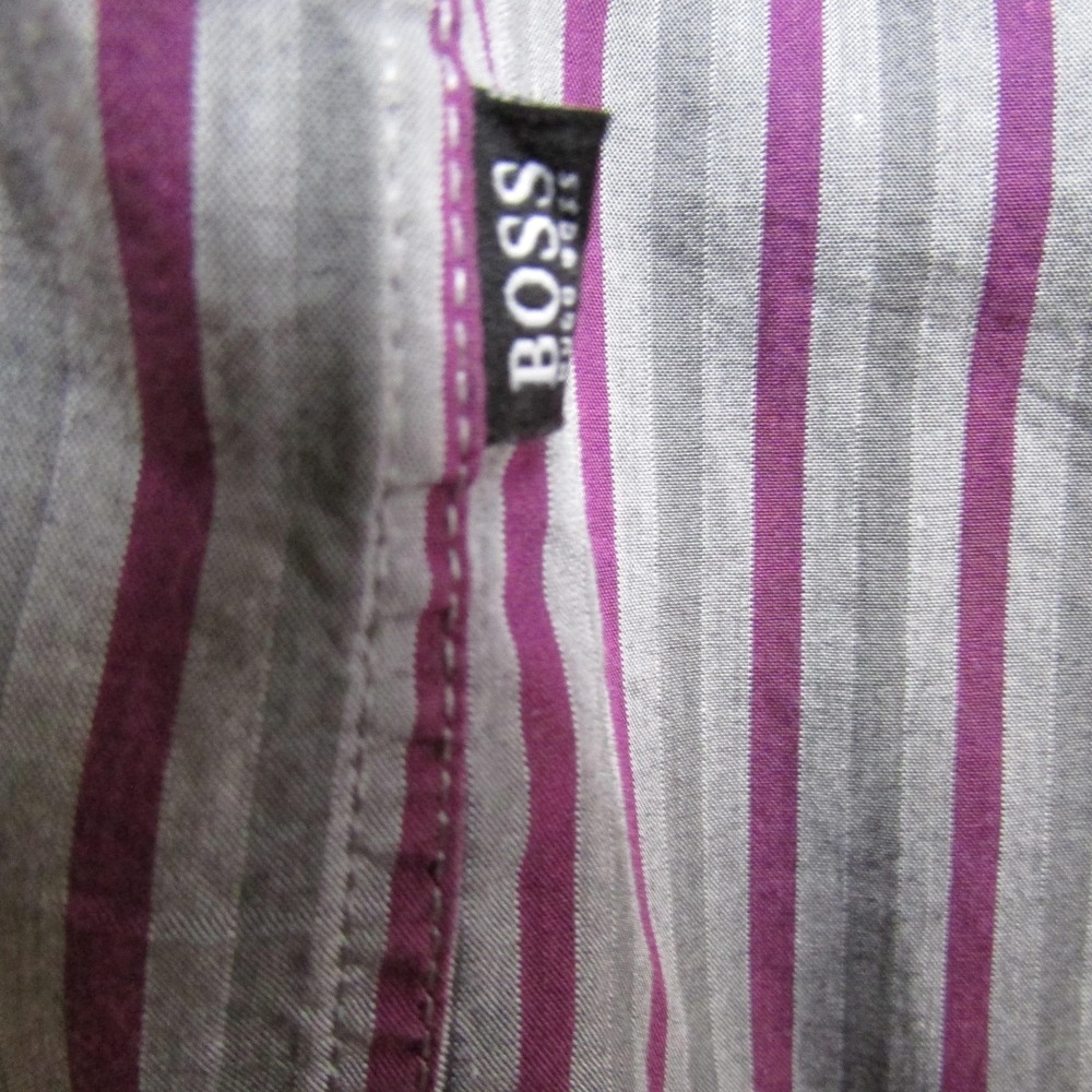 Hugo Boss Shirt Mens Large Gray Purple‎ Striped Button Down Reg Fit Long Sleeve - Picture 5 of 7